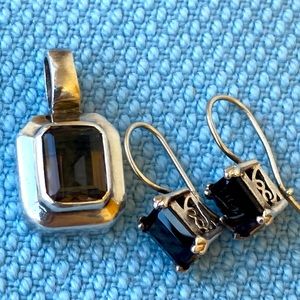 Tourmaline? Sterling silver pendant earrings lot Boma